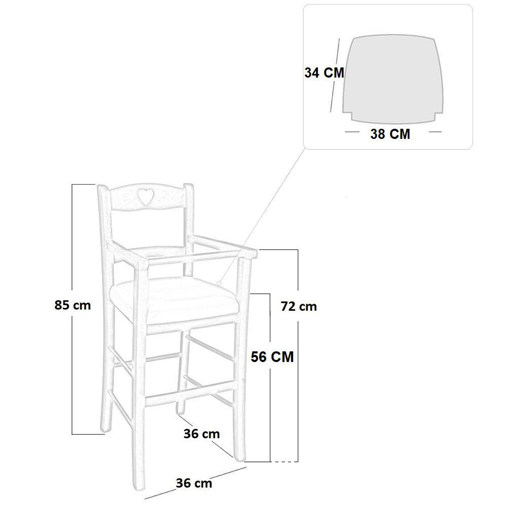 Seggiolone in legno bianco con seduta ecopelle beige