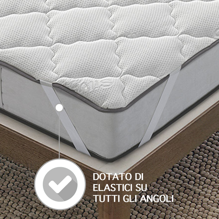 Topper Trapuntato Prodotto Italiano Qualita' Superiore Trattamento Silver Correttore Materasso Anallergico con Fasce Elastiche Coprimaterasso Traspirante Protettivo - Bianco - Singolo90x200cm