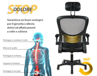 Sedia Da Ufficio Con Supporto Lombare, Sedia Scrivania Ergonomica Braccioli Regolabili Altezza Regolabile Schienale In Rete Traspirante,Oscillante Con Ruote Girevoli Poggiatesta - Con Poggiatesta