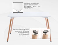 Tavolo Bianco Rettangolare Cucina 80x120xH75 Cm In Mdf Sala Da Pranzo Scrivania Ufficio Moderno Stabile Resistente Gamba Rotonda In Faggio Piedini Regolabili Design Scandinavo 4/6 Persone