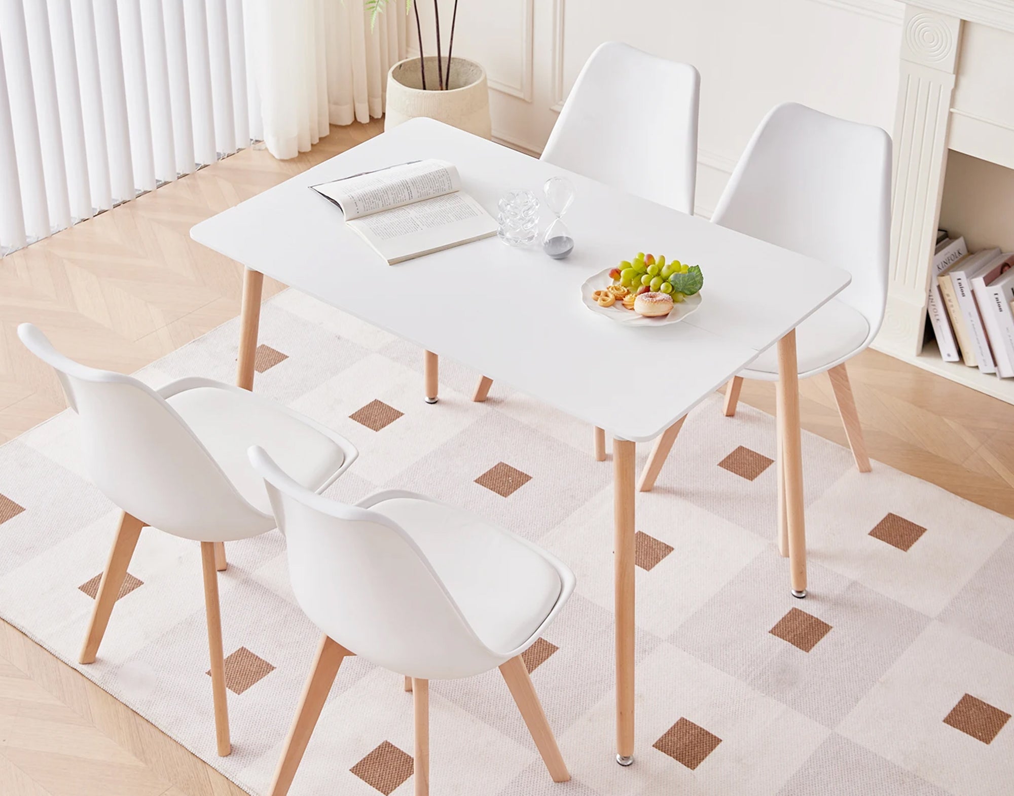 Tavolo Bianco Rettangolare Cucina 80x120xH75 Cm In Mdf Sala Da Pranzo Scrivania Ufficio Moderno Stabile Resistente Gamba Rotonda In Faggio Piedini Regolabili Design Scandinavo 4/6 Persone