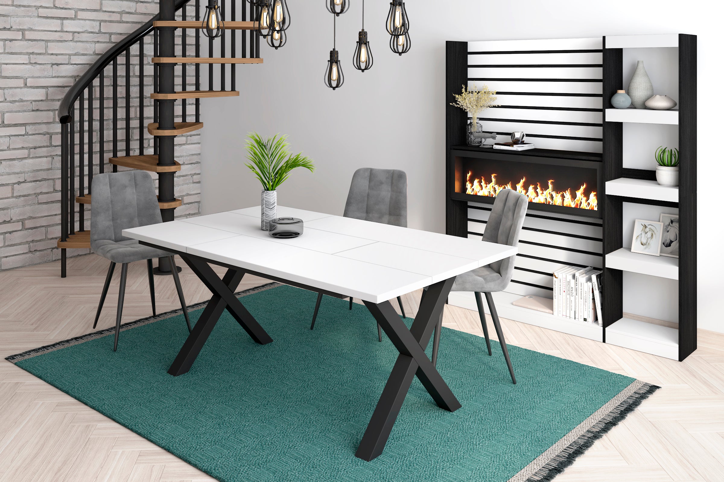 Tavolo da pranzo 8 posti 167x90 cm con gambe in legno stile moderno colore Bianco e Nero