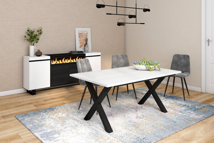 Tavolo da pranzo 8 posti 167x90 cm con gambe in legno stile moderno colore Bianco e Nero