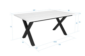 Tavolo da pranzo 8 posti 167x90 cm con gambe in legno stile moderno colore Bianco e Nero