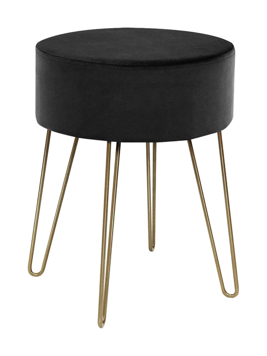 Pouf Poggiapiedi In Velluto Con Gambe Dorate Elegante Imbottito Sgabello Per Toeletta Mobile Trucco Ottomano Ingresso Tavolino Camera Da Letto Soggiorno Salotto  - Nero - Rotondo