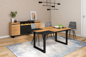 Tavolo da pranzo 8 posti 167x90 cm con gambe in legno a U stile moderno colore Rovere e Nero