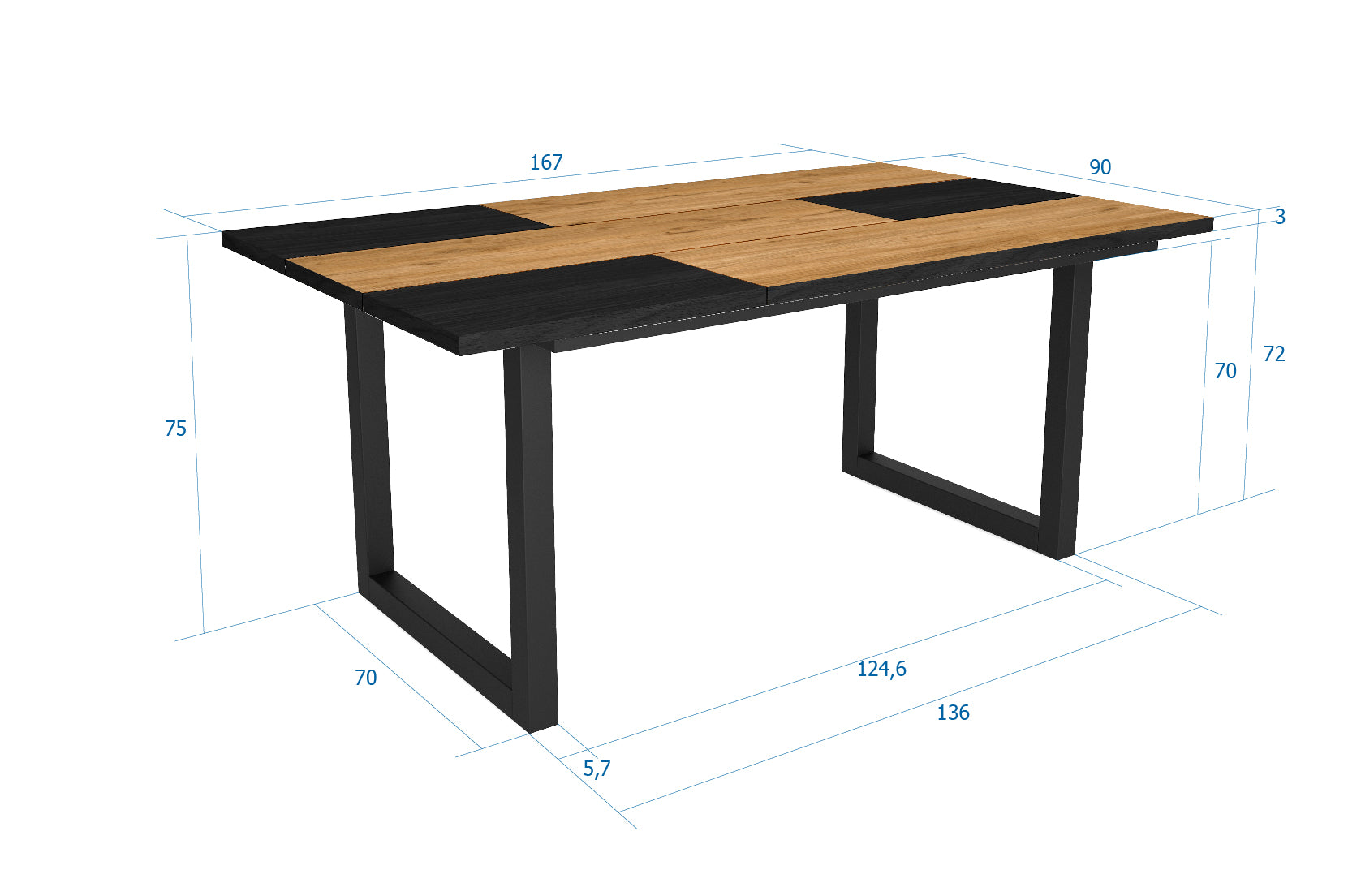 Tavolo da pranzo 8 posti 167x90 cm con gambe in legno a U stile moderno colore Rovere e Nero