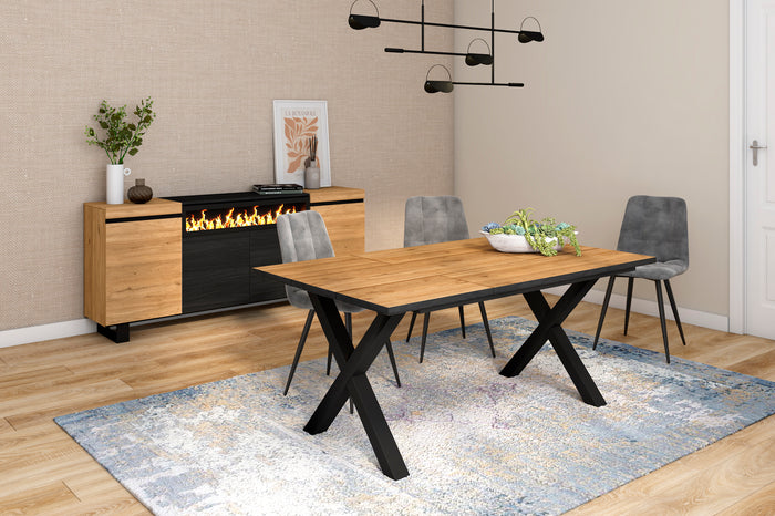 Tavolo da pranzo 8 posti 167x90 cm con gambe in legno a X colore Rovere e colore gambe Nero