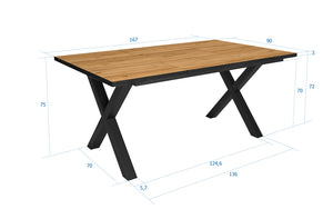 Tavolo da pranzo 8 posti 167x90 cm con gambe in legno a X colore Rovere e colore gambe Nero