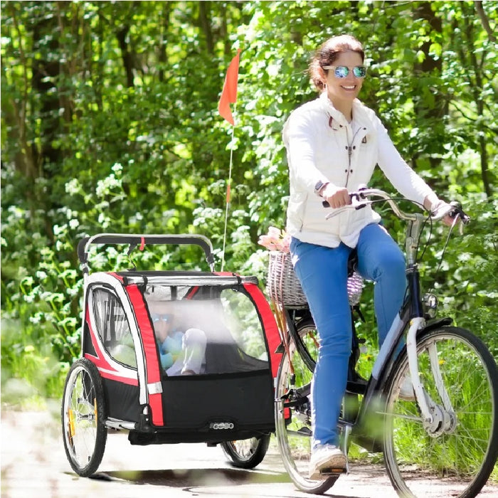 Rimorchio Bici Bambini 2in1 Cinture Freno di Sicurezza Telaio Acciaio e Copertura