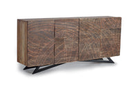 Credenza 4 ante in massello di acacia intagliato e metallo