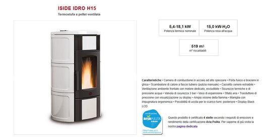 TERMOSTUFA PELLET VENT 18.1KW ISIDE IDRO H15 BIANCO