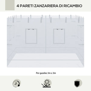 Kit 4pz Pareti per Gazebo 3x3 in Nylon 3pz Zanzariera 6Finestre 1pz Porta con Cerniera