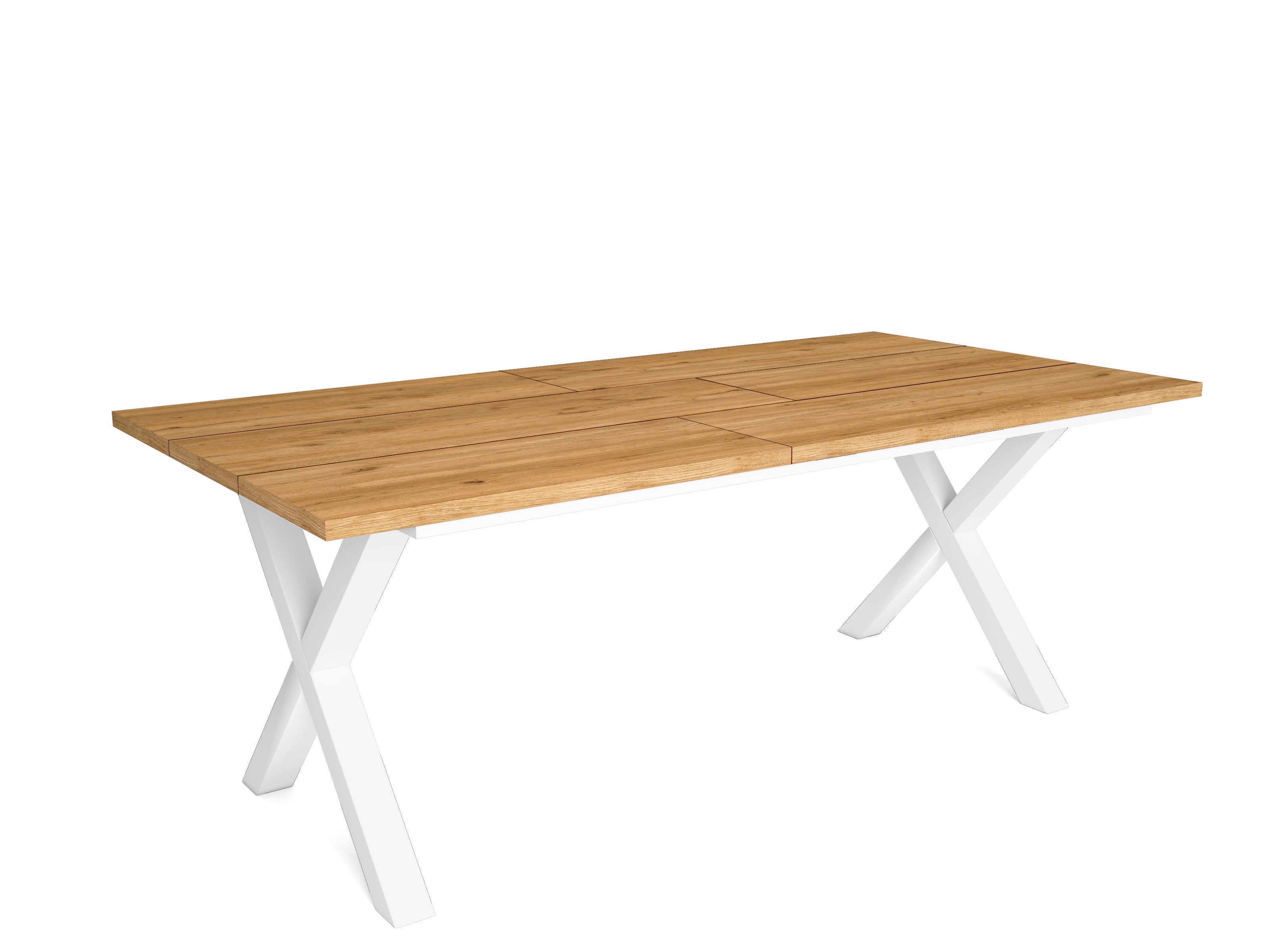 Tavolo da pranzo 10 posti 194x90 cm con gambe in legno a X stile moderno colore Rovere e gambe bianche