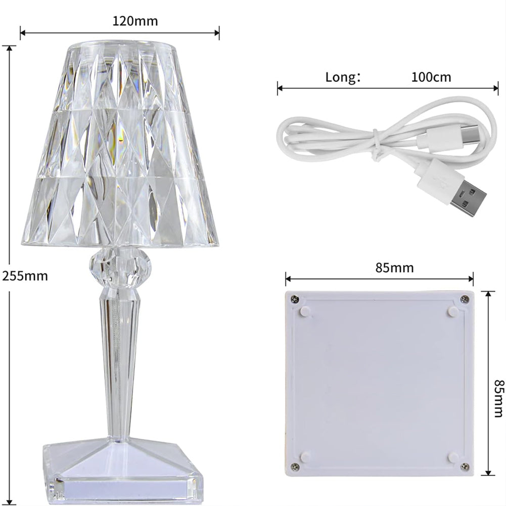 Lampada Cristallo da Tavolo LED Gioco di Luce Diamante Touch Control 3 Colori