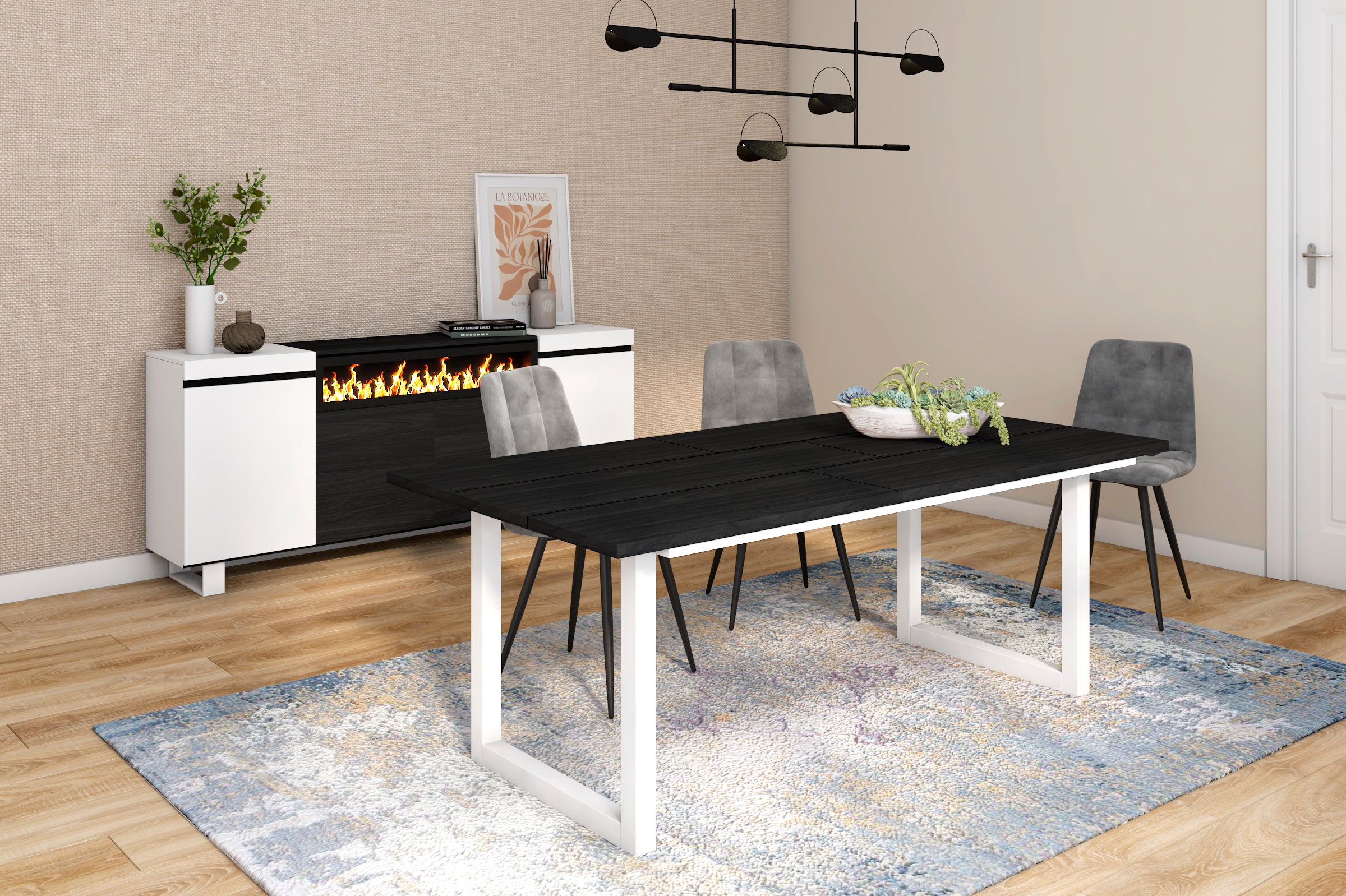 Tavolo da pranzo 10 posti 194x90 cm con gambe in legno design moderno colore Nero e bianco