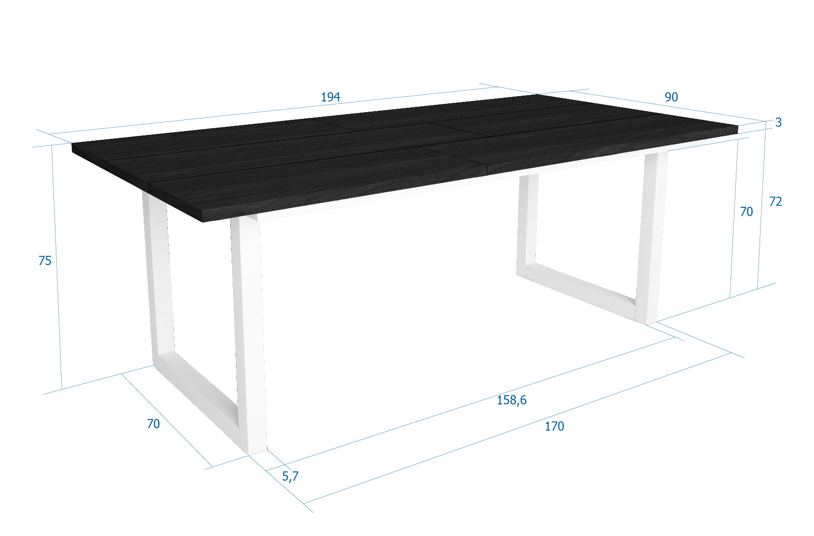 Tavolo da pranzo 10 posti 194x90 cm con gambe in legno design moderno colore Nero e bianco