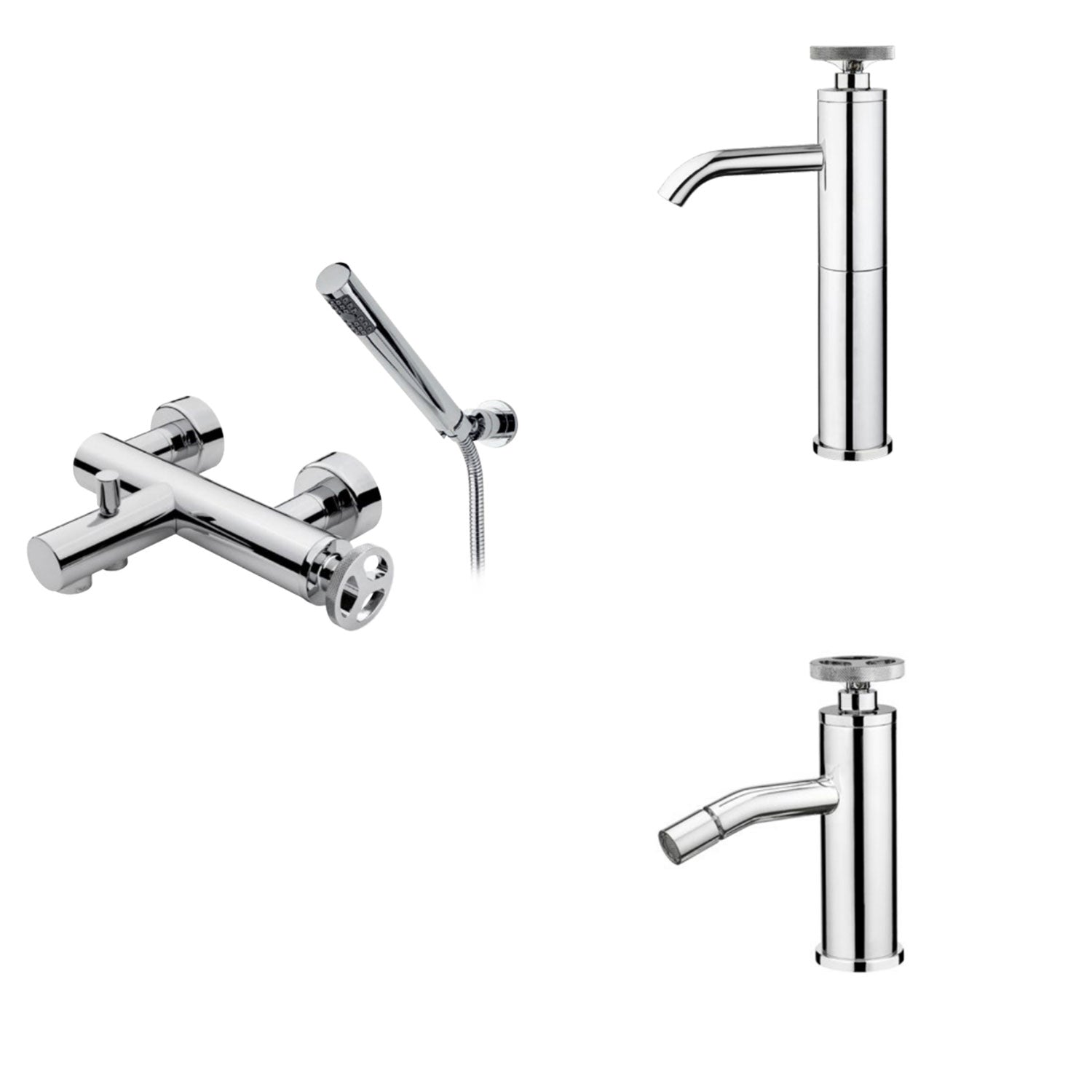 Kit miscelatori lavabo alto+bidet+vasca in ottone cromato con scarico click-clack serie MimÃ¬ Keller Taps