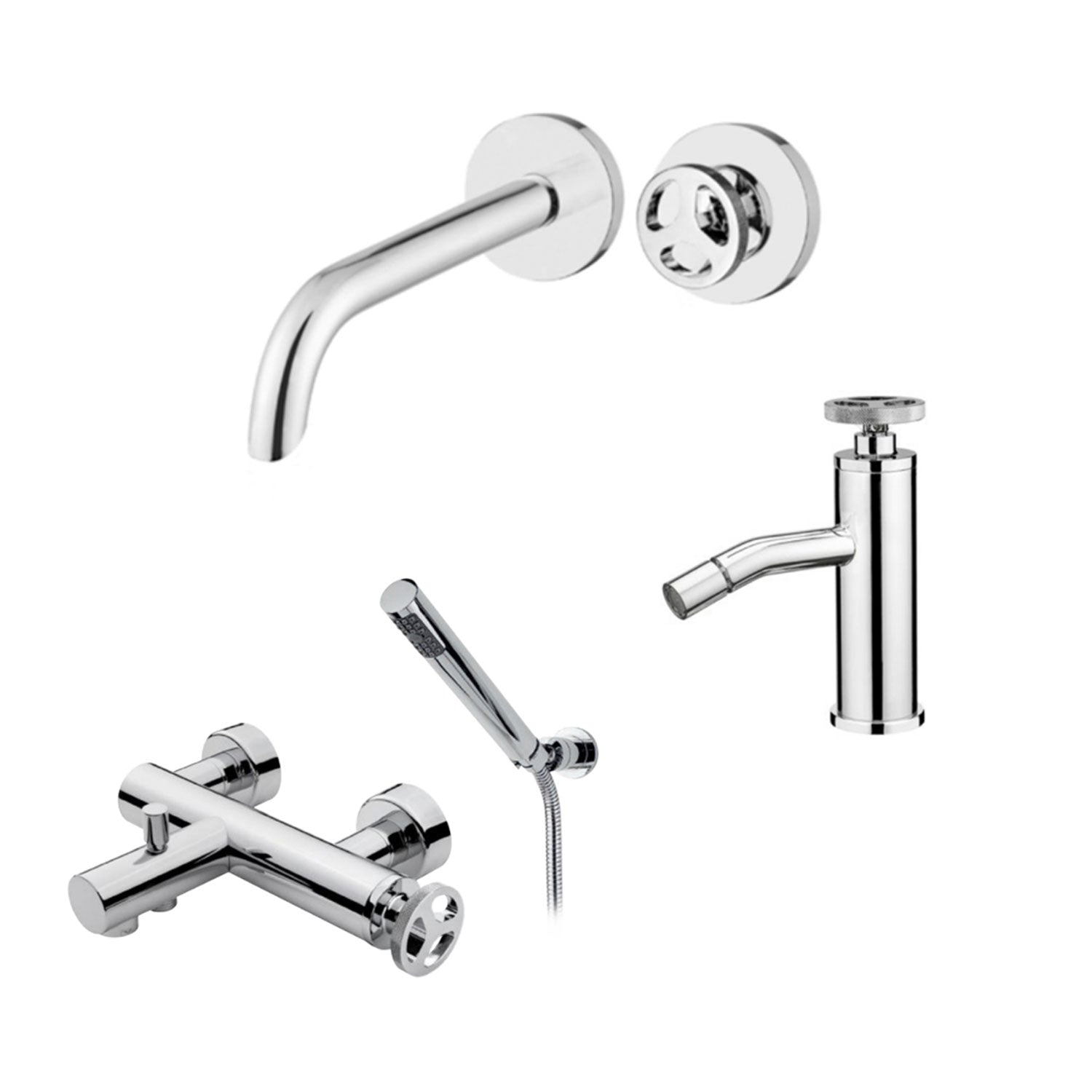 Kit miscelatori lavabo+bidet+vasca in ottone cromato con scarico click-clack serie MimÃ¬ Keller Taps - miscelatore lavabo incasso