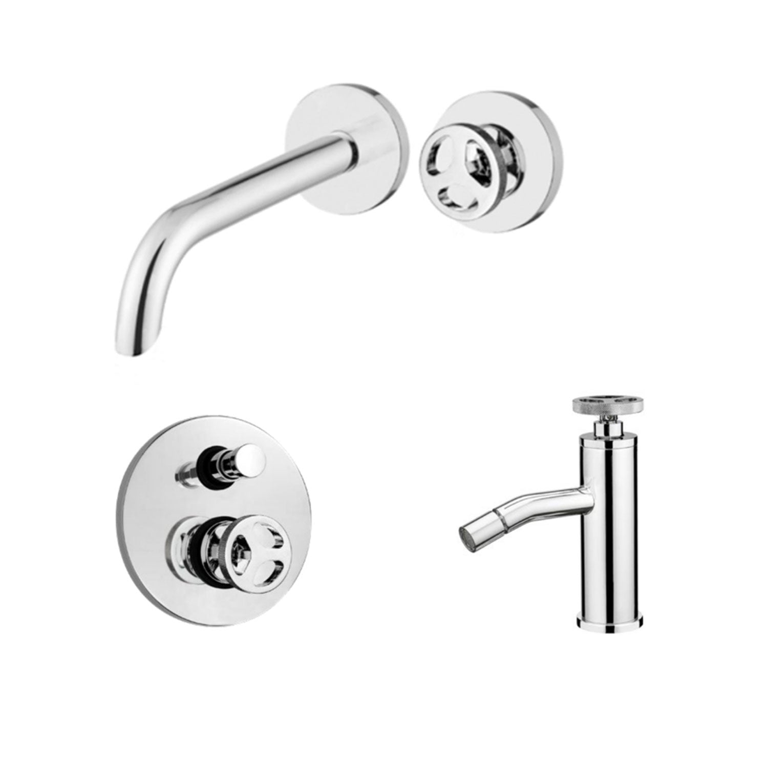 Kit miscelatori lavabo+bidet+doccia con deviatore a 2 uscite in ottone cromato serie MimÃ¬ Keller Taps - miscelatore lavabo ad incasso