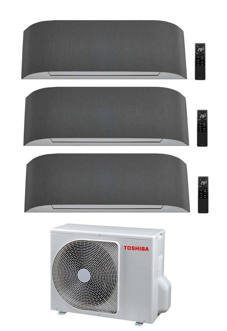 Climatizzatore Condizionatore Toshiba Trial Split Inverter serie HAORI 10000+10000+16000 (9000+9000+15000) con RAS-3M18U2AVG-E Wi-Fi Integrato Grigio Chiaro/Grigio Scuro 10+10+16 (9+9+15) - NOVITA' Grigio Chiaro