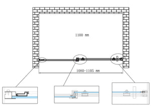 Porta doccia vetro 8 mm per installazione in nicchia Altezza 190 cm installazione reversibile cm 110 (regolabile 108-110,5)