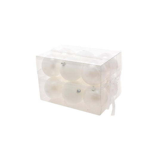 Box Palline di Natale Bianco Opaco Perlato 12 Pz 8 cm