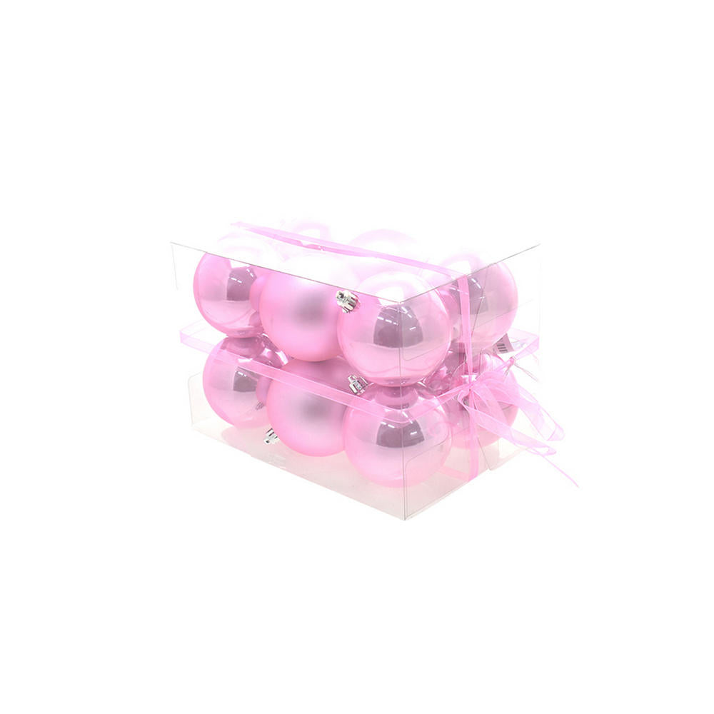 Box Palline di Natale Rosa Opaco Perlato 12 Pz 8 cm