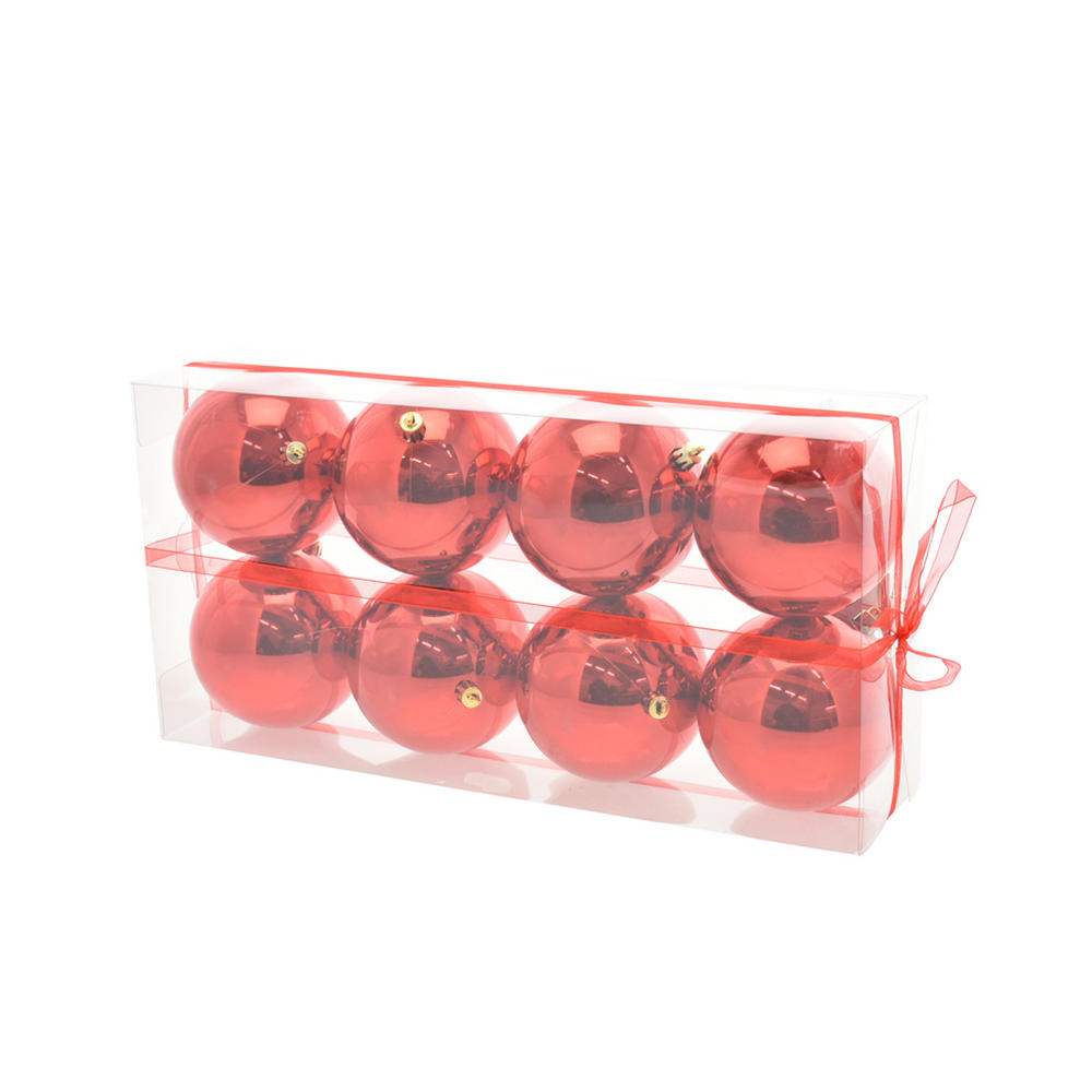 Box Palline di Natale Rosso Opaco Perlato 8 Pz 10 cm