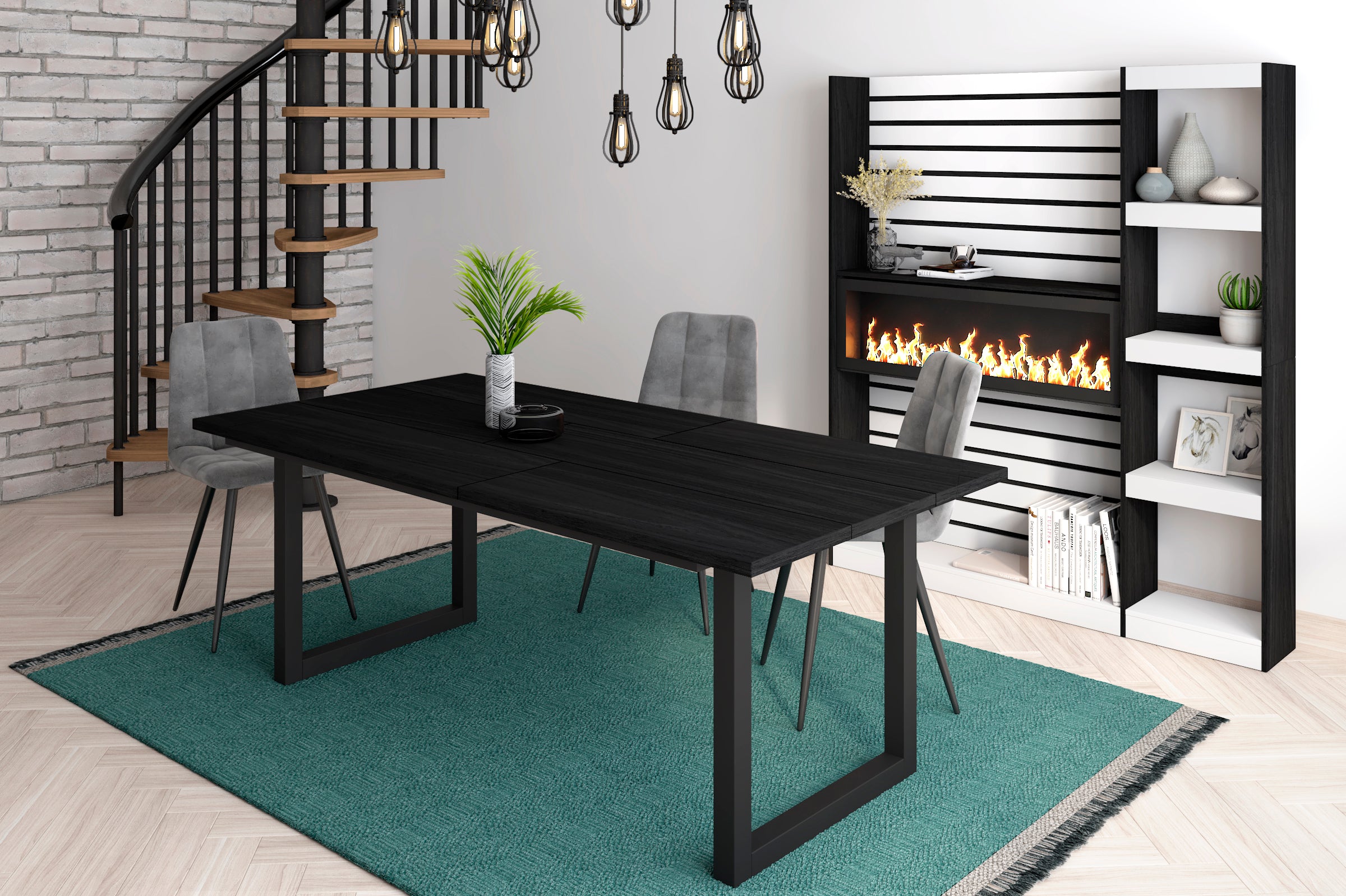 Tavolo da pranzo 10 posti 194x90 cm con gambe in legno design moderno colore Nero