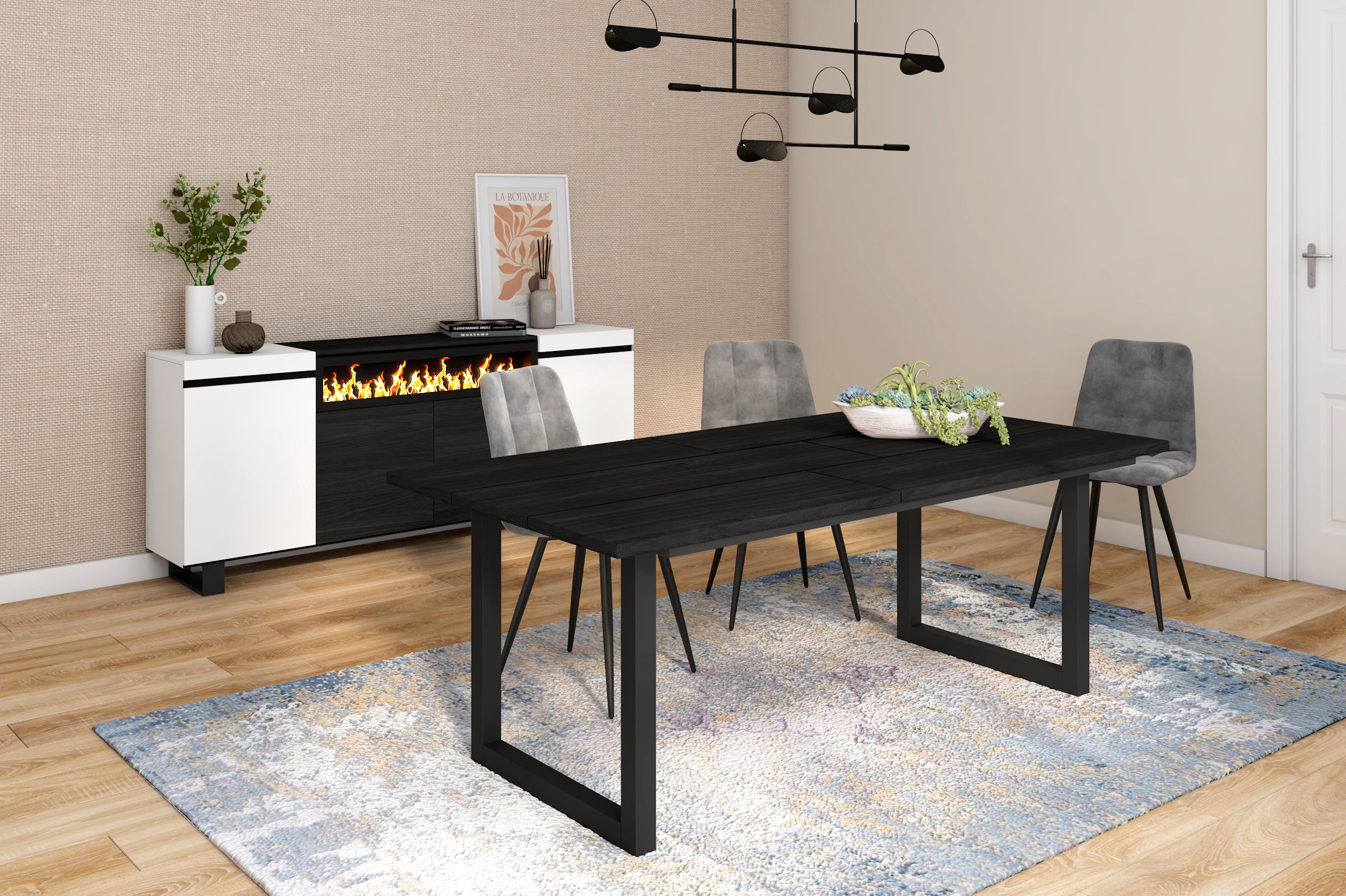 Tavolo da pranzo 10 posti 194x90 cm con gambe in legno design moderno colore Nero