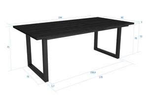 Tavolo da pranzo 10 posti 194x90 cm con gambe in legno design moderno colore Nero