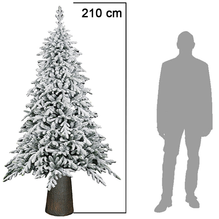 Albero di Natale Macao Innevato 210 cm Base Resina Tronco 2037 Rami Foltissimo