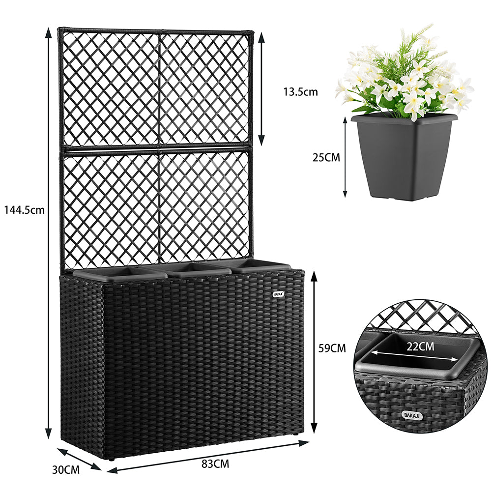 Fioriera a Traliccio Nero in Polyrattan 3 Vasi Contenitore per Piante da Esterno