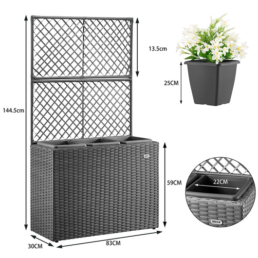 Fioriera a Traliccio Grigio in Polyrattan 3 Vasi Contenitore Piante da Esterno