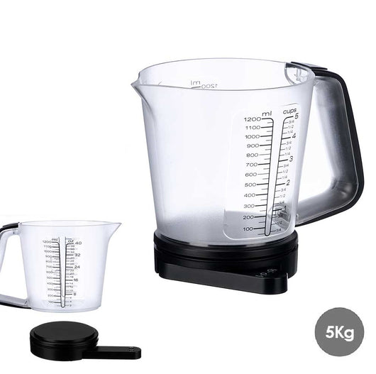 Bilancia Cucina Digitale con Caraffa Graduata Elettronica 5kg 1200ml Display Tara