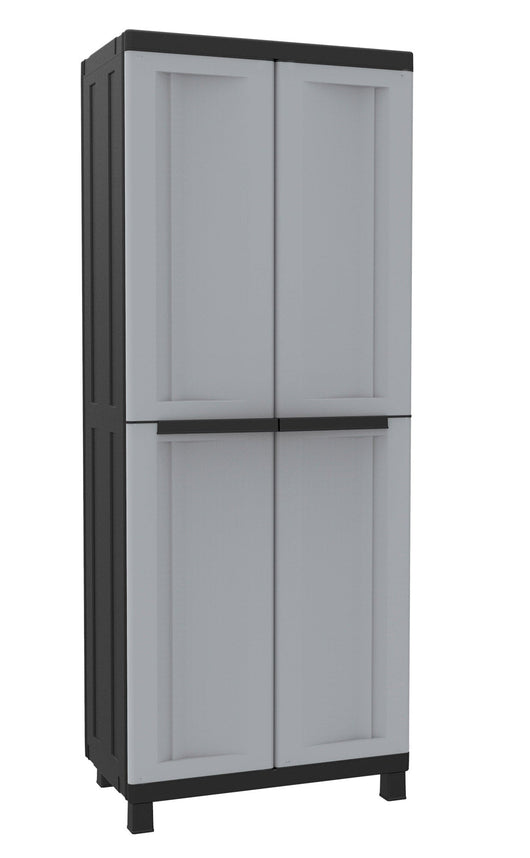 Armadio Portascope Modulare da Esterno 68x39x170 cm 2 Ante 4 Ripiani in Polipropilene Twist Grigio e Nero