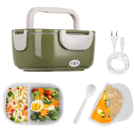 Scaldavivande Porta Pranzo Termico Elettrico Ricaricabile Portatile con Accessori Verde