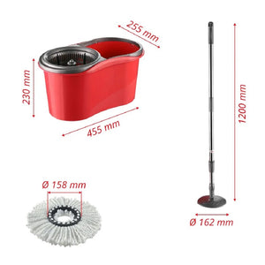 Set di Mocio e Secchio Spin 360° Manico Allungabile Acciaio Mop Microfibra Lava&Asciuga