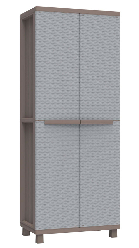 Armadio Portascope Modulare da Esterno 68x37,5x170 cm 2 Ante 4 Ripiani in Polipropilene Jrattan Tortora e Grigio