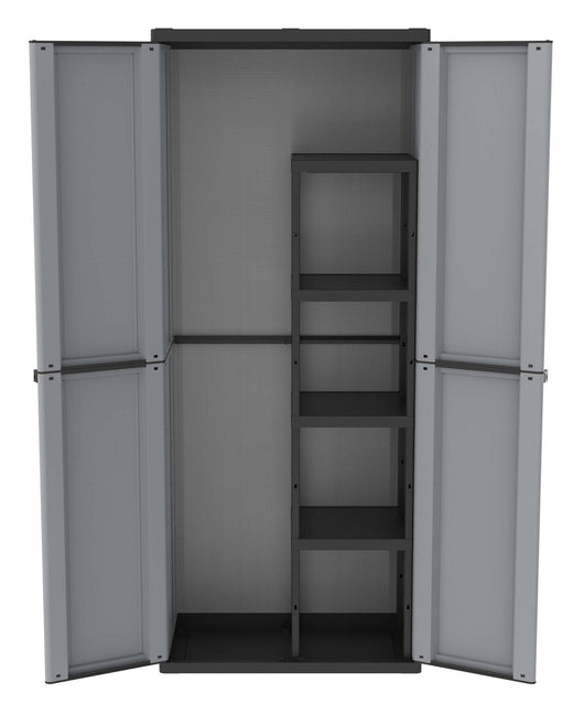 Armadio Portascope Modulare da Esterno 68x37,5x163,5 cm 2 Ante 4 Ripiani in Polipropilene Jline Grigio e Nero