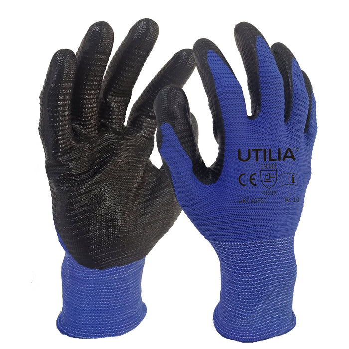 Utilia guanti in nylon/nitrile col. blu/nero tg.10 (12 paia) - Utilia