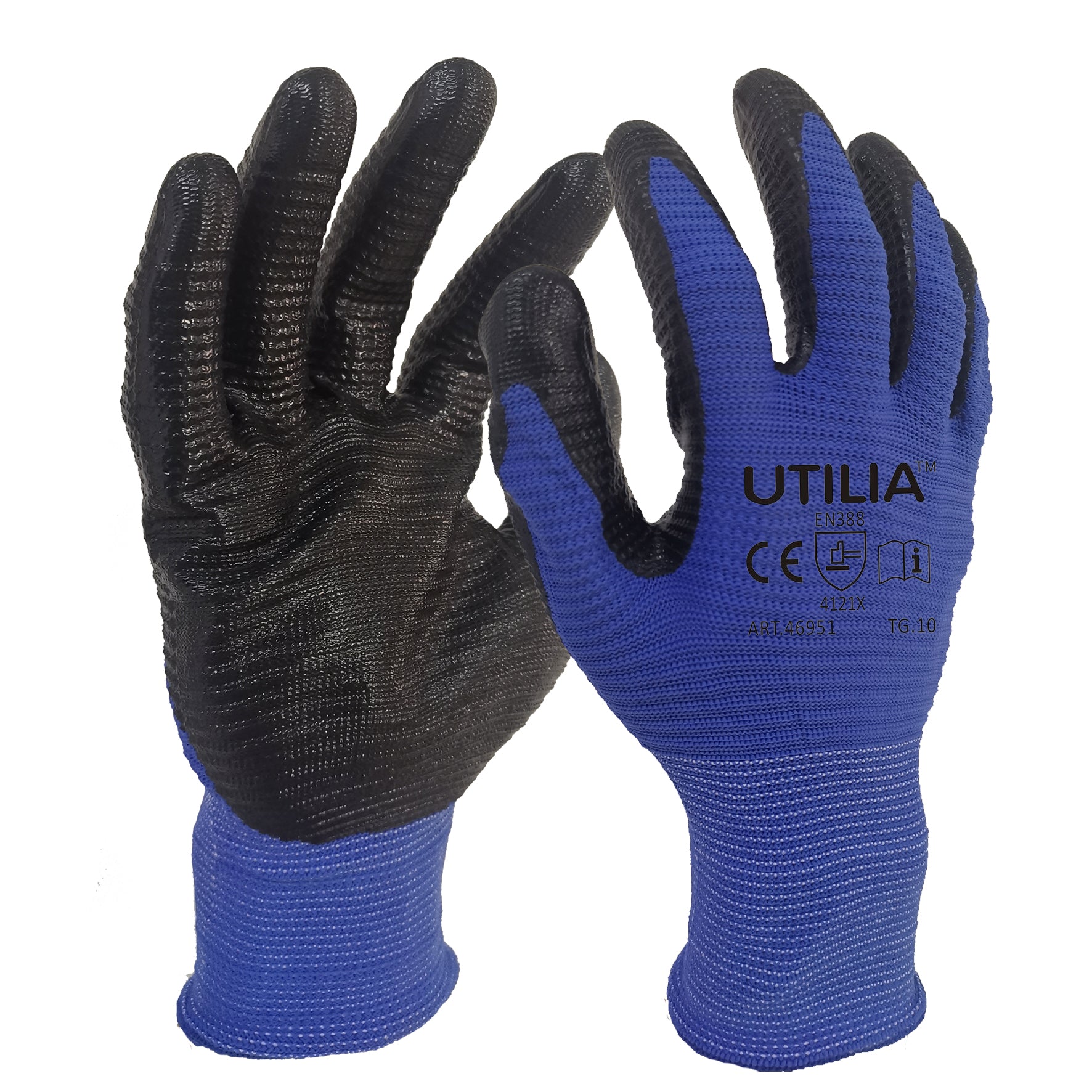 Utilia guanti in nylon/nitrile col. blu/nero tg. 8 (12 paia) - Utilia