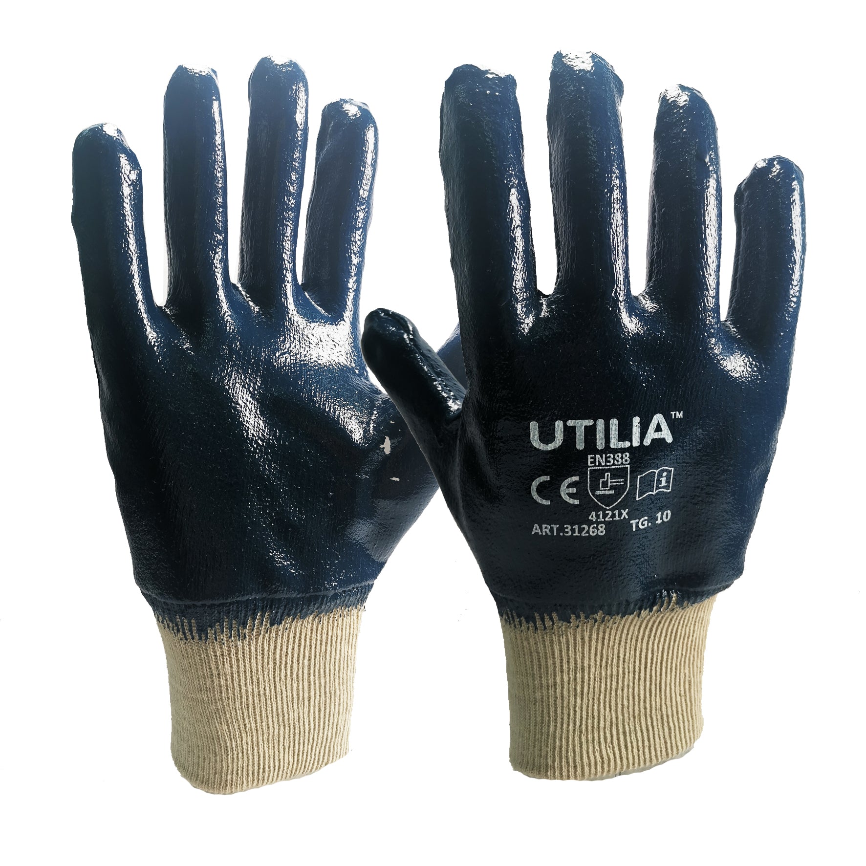 Utilia guanti n.b.r. con polsino a maglia col. blu tg. 9 (12 paia) - Utilia