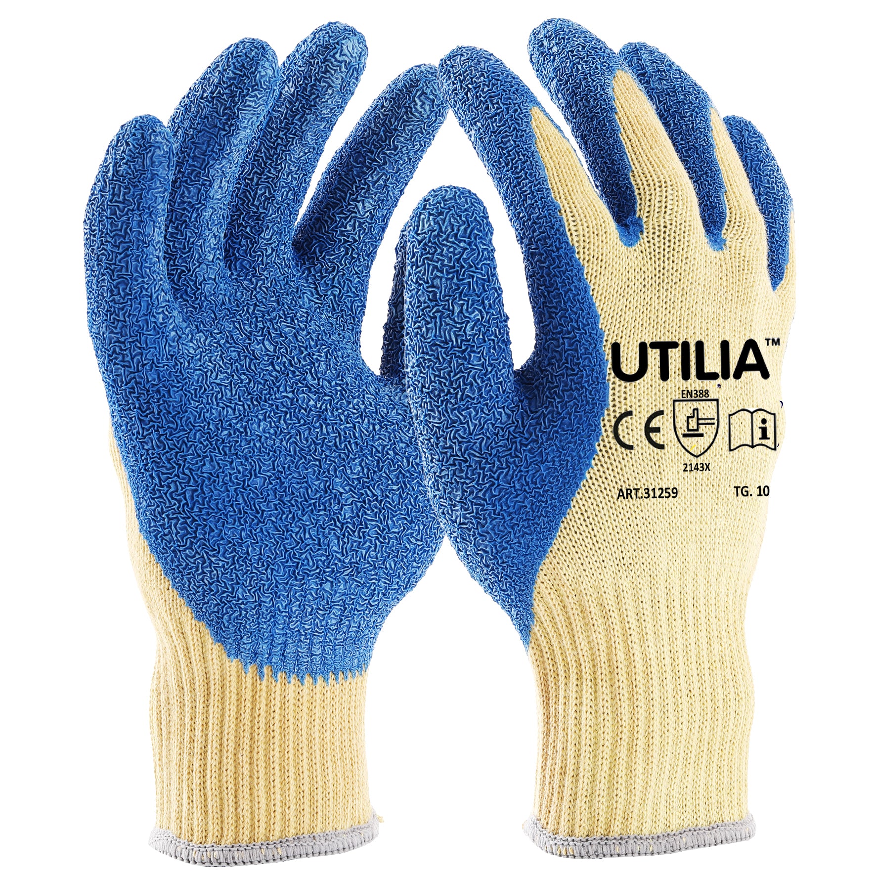 Utilia guanti in lattice/cotone col. blu tg. 9 (12 paia) - Utilia