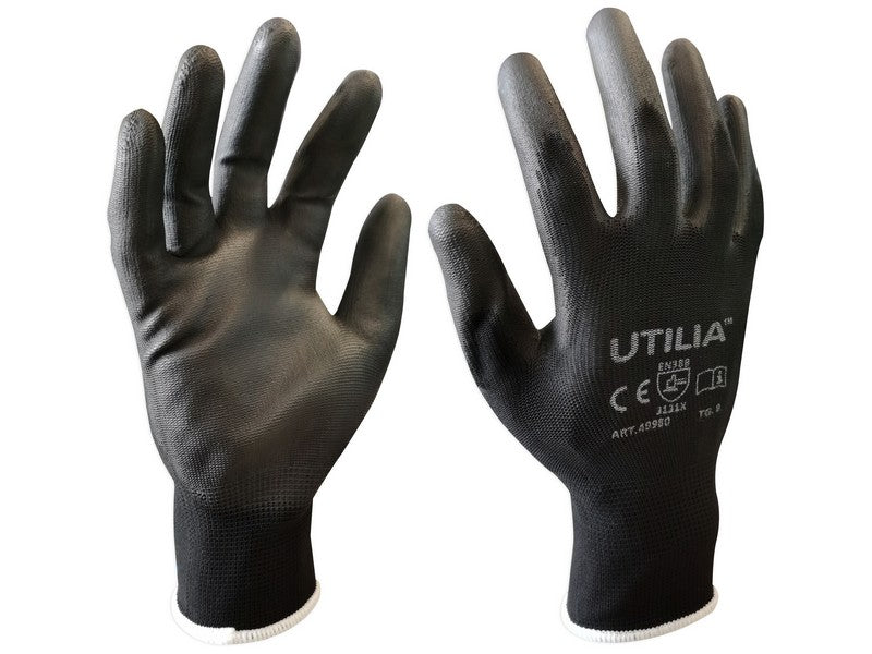 Utilia guanti in poliuretano col. nero tg. 7 (12 paia) - Utilia