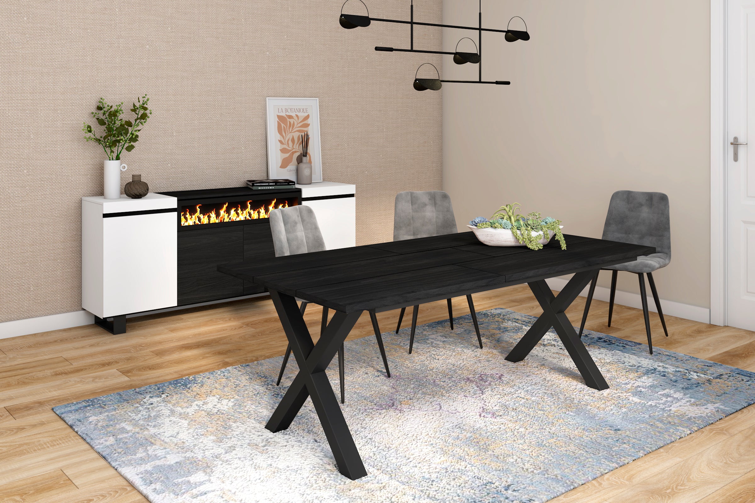 Tavolo da pranzo 10 posti 194x90 cm con gambe in legno stile moderno colore Nero