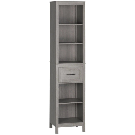 Colonna Bagno con 5 Ripiani Aperti 1 Cassetto, 42x30 h170 cm Grigio