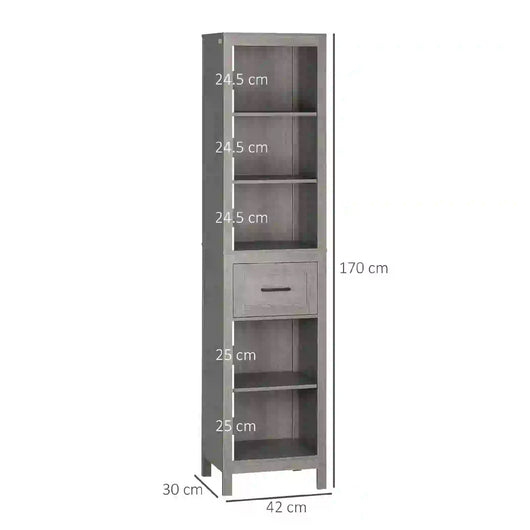 Colonna Bagno con 5 Ripiani Aperti 1 Cassetto, 42x30 h170 cm Grigio