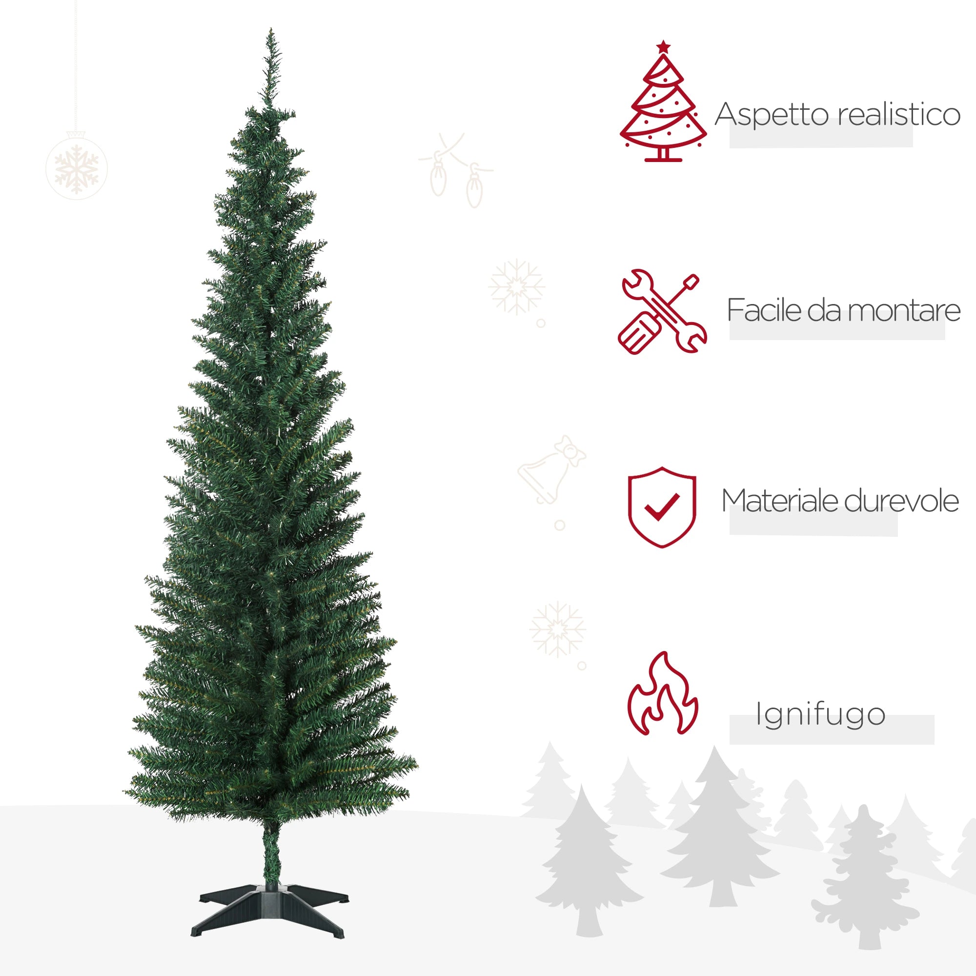 Albero di natale Slim 180 cm base in plastica 390 Rami Artificiale Realistico Verde